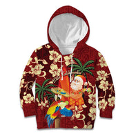 Crimson Red Tropical Christmas Hawaii Tapa Kid Hoodie Aloha Santa Drink Party - Polynesian Pride