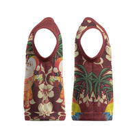 Crimson Red Tropical Christmas Hawaii Tapa Christmas Knitted V-Neck Vest Aloha Santa Drink Party - Polynesian Pride