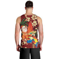 Crimson Red Tropical Christmas Hawaii Tapa Men Tank Top Aloha Santa Drink Party - Polynesian Pride