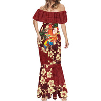 Crimson Red Tropical Christmas Hawaii Tapa Mermaid Dress Aloha Santa Drink Party - Polynesian Pride