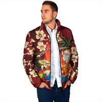 Crimson Red Tropical Christmas Hawaii Tapa Padded Jacket Aloha Santa Drink Party - Polynesian Pride