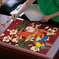 Crimson Red Tropical Christmas Hawaii Tapa Puzzle Aloha Santa Drink Party - Polynesian Pride