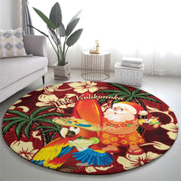 Crimson Red Tropical Christmas Hawaii Tapa Round Carpet Aloha Santa Drink Party - Polynesian Pride