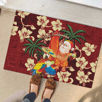 Crimson Red Tropical Christmas Hawaii Tapa Rubber Doormat Aloha Santa Drink Party - Polynesian Pride