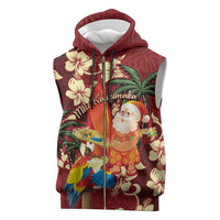 Crimson Red Tropical Christmas Hawaii Tapa Sleeveless Zip Hoodie Aloha Santa Drink Party - Polynesian Pride