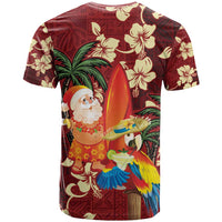 Crimson Red Tropical Christmas Hawaii Tapa T Shirt Aloha Santa Drink Party - Polynesian Pride