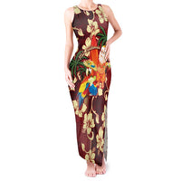 Crimson Red Tropical Christmas Hawaii Tapa Tank Maxi Dress Aloha Santa Drink Party - Polynesian Pride