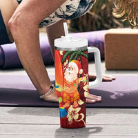 Crimson Red Tropical Christmas Hawaii Tapa Tumbler With Handle Aloha Santa Drink Party - Polynesian Pride