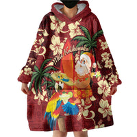 Crimson Red Tropical Christmas Hawaii Tapa Wearable Blanket Hoodie Aloha Santa Drink Party - Polynesian Pride