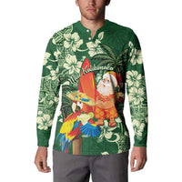 Moss Green Tropical Christmas Hawaii Tapa Button Sweatshirt Aloha Santa Drink Party - Polynesian Pride