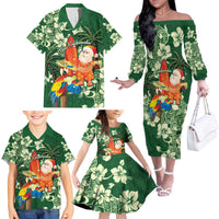 Moss Green Tropical Christmas Hawaii Tapa Family Matching Off The Shoulder Long Sleeve Dress and Hawaiian Shirt Aloha Santa Drink Party - Polynesian Pride
