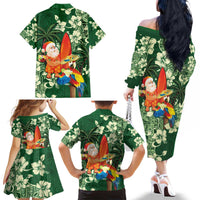 Moss Green Tropical Christmas Hawaii Tapa Family Matching Off The Shoulder Long Sleeve Dress and Hawaiian Shirt Aloha Santa Drink Party - Polynesian Pride