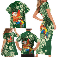 Moss Green Tropical Christmas Hawaii Tapa Family Matching Short Sleeve Bodycon Dress and Hawaiian Shirt Aloha Santa Drink Party - Polynesian Pride