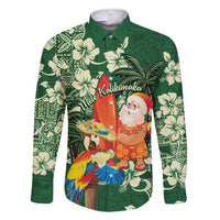 Moss Green Tropical Christmas Hawaii Tapa Family Matching Short Sleeve Bodycon Dress and Hawaiian Shirt Aloha Santa Drink Party - Polynesian Pride