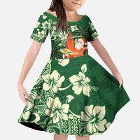 Moss Green Tropical Christmas Hawaii Tapa Family Matching Tank Maxi Dress and Hawaiian Shirt Aloha Santa Drink Party - Polynesian Pride