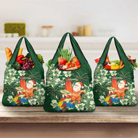 Moss Green Tropical Christmas Hawaii Tapa Grocery Bag Aloha Santa Drink Party - Polynesian Pride