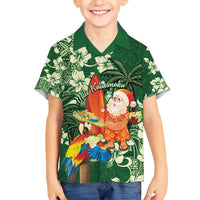 Moss Green Tropical Christmas Hawaii Tapa Kid Hawaiian Shirt Aloha Santa Drink Party - Polynesian Pride