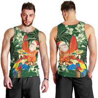 Moss Green Tropical Christmas Hawaii Tapa Men Tank Top Aloha Santa Drink Party - Polynesian Pride