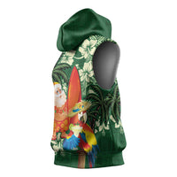 Moss Green Tropical Christmas Hawaii Tapa Sleeveless Hoodie Aloha Santa Drink Party - Polynesian Pride