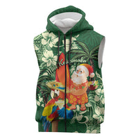 Moss Green Tropical Christmas Hawaii Tapa Sleeveless Zip Hoodie Aloha Santa Drink Party - Polynesian Pride