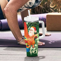 Moss Green Tropical Christmas Hawaii Tapa Tumbler With Handle Aloha Santa Drink Party - Polynesian Pride