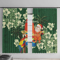 Moss Green Tropical Christmas Hawaii Tapa Window Curtain Aloha Santa Drink Party - Polynesian Pride
