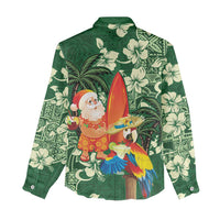 Moss Green Tropical Christmas Hawaii Tapa Women Casual Shirt Aloha Santa Drink Party - Polynesian Pride