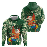 Moss Green Tropical Christmas Hawaii Tapa Zip Hoodie Aloha Santa Drink Party - Polynesian Pride