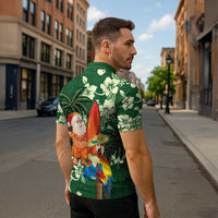 Moss Green Tropical Christmas Hawaii Tapa Zipper Polo Shirt Aloha Santa Drink Party - Polynesian Pride