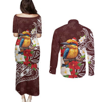Felis Pasgua Guam Couples Matching Puletasi and Long Sleeve Button Shirt Christmas Sihek Kingfisher with Guasali