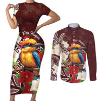 Felis Pasgua Guam Couples Matching Short Sleeve Bodycon Dress and Long Sleeve Button Shirt Christmas Sihek Kingfisher with Guasali