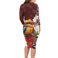 Felis Pasgua Guam Long Sleeve Bodycon Dress Christmas Sihek Kingfisher with Guasali LT7 - Polynesian Pride