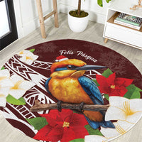 Felis Pasgua Guam Round Carpet Christmas Sihek Kingfisher with Guasali LT7 Crimson - Polynesian Pride