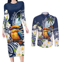 Hafa Adai Guam Couples Matching Long Sleeve Bodycon Dress and Long Sleeve Button Shirt Sihek Guam Kingfisher with Guasali