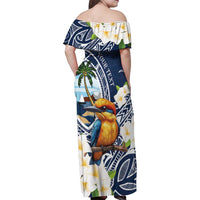Hafa Adai Guam Family Matching Off Shoulder Maxi Dress and Hawaiian Shirt Sihek Guam Kingfisher with Guasali