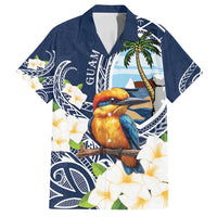 Hafa Adai Guam Family Matching Tank Maxi Dress and Hawaiian Shirt Sihek Guam Kingfisher with Guasali LT7 Dad's Shirt - Short Sleeve Navy Blue - Polynesian Pride