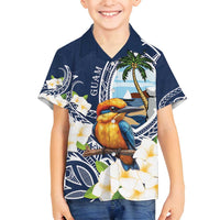 Hafa Adai Guam Family Matching Tank Maxi Dress and Hawaiian Shirt Sihek Guam Kingfisher with Guasali LT7 Son's Shirt Navy Blue - Polynesian Pride