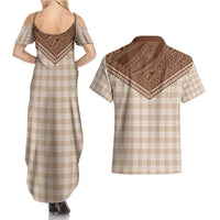 Aloha Hawaii Cowboys Paniolo Couples Matching Summer Maxi Dress and Hawaiian Shirt Beige Palaka - Polynesian Pride