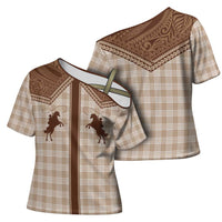 Aloha Hawaii Cowboys Paniolo Cross Shoulder Shirt Beige Palaka - Polynesian Pride