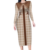 Aloha Hawaii Cowboys Paniolo Family Matching Long Sleeve Bodycon Dress and Hawaiian Shirt Beige Palaka - Polynesian Pride