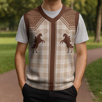 Aloha Hawaii Cowboys Paniolo Christmas Knitted V-Neck Vest Beige Palaka - Polynesian Pride