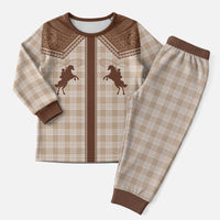 Aloha Hawaii Cowboys Paniolo Christmas Pajama Set Beige Palaka - Polynesian Pride