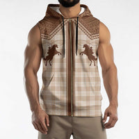 Aloha Hawaii Cowboys Paniolo Sleeveless Zip Hoodie Beige Palaka - Polynesian Pride