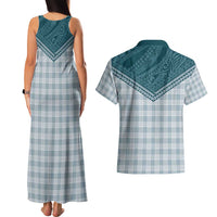 Aloha Hawaii Cowboys Paniolo Couples Matching Tank Maxi Dress and Hawaiian Shirt Teal Palaka - Polynesian Pride