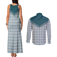 Aloha Hawaii Cowboys Paniolo Couples Matching Tank Maxi Dress and Long Sleeve Button Shirt Teal Palaka - Polynesian Pride