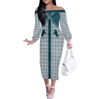 Aloha Hawaii Cowboys Paniolo Family Matching Off The Shoulder Long Sleeve Dress and Hawaiian Shirt Teal Palaka - Polynesian Pride