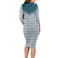 Aloha Hawaii Cowboys Paniolo Long Sleeve Bodycon Dress Teal Palaka - Polynesian Pride