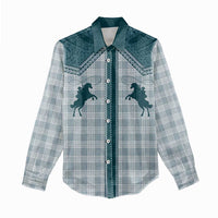 Aloha Hawaii Cowboys Paniolo Women Casual Shirt Teal Palaka - Polynesian Pride