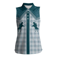 Aloha Hawaii Cowboys Paniolo Women Sleeveless Polo Shirt Teal Palaka - Polynesian Pride