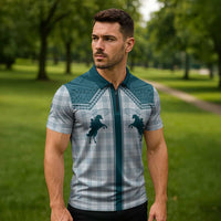 Aloha Hawaii Cowboys Paniolo Zipper Polo Shirt Teal Palaka - Polynesian Pride